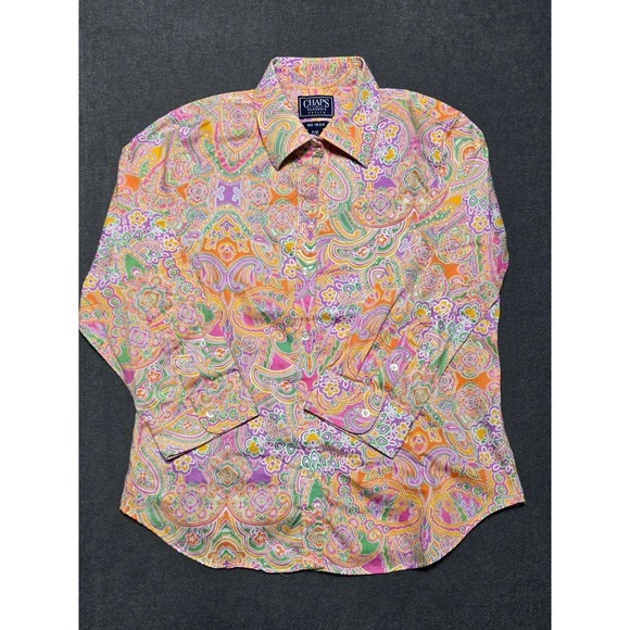 Chaps Classics Petite Button Up Shirt Floral Paisley Long Sleeve Women's No Iron - Picture 1 of 6